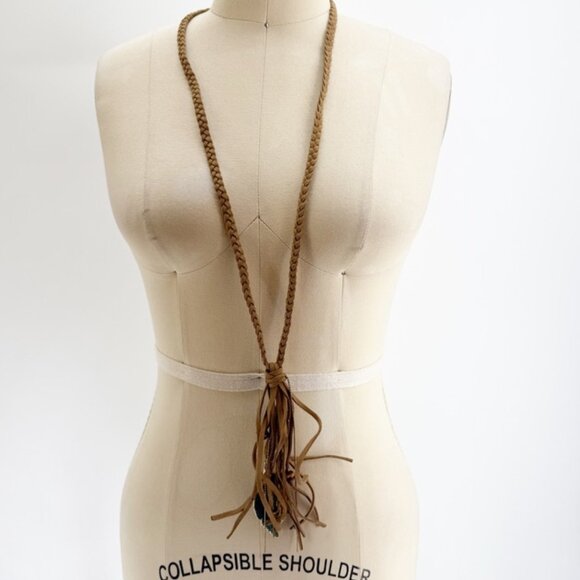 Braided Leather Necklace with Tassel Pendant - Picture 1 of 4
